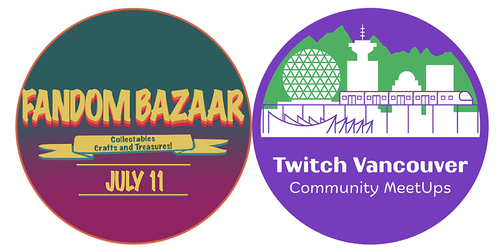 Side-by-side logos for Fandom Bazaar 2026 and Twitch Vancouver Community MeetUps